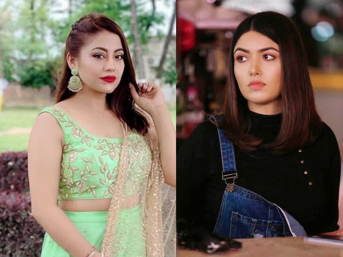 बाढी पीडितलाई  सहयोग वितरण गर्दै पूजा र श्वेता