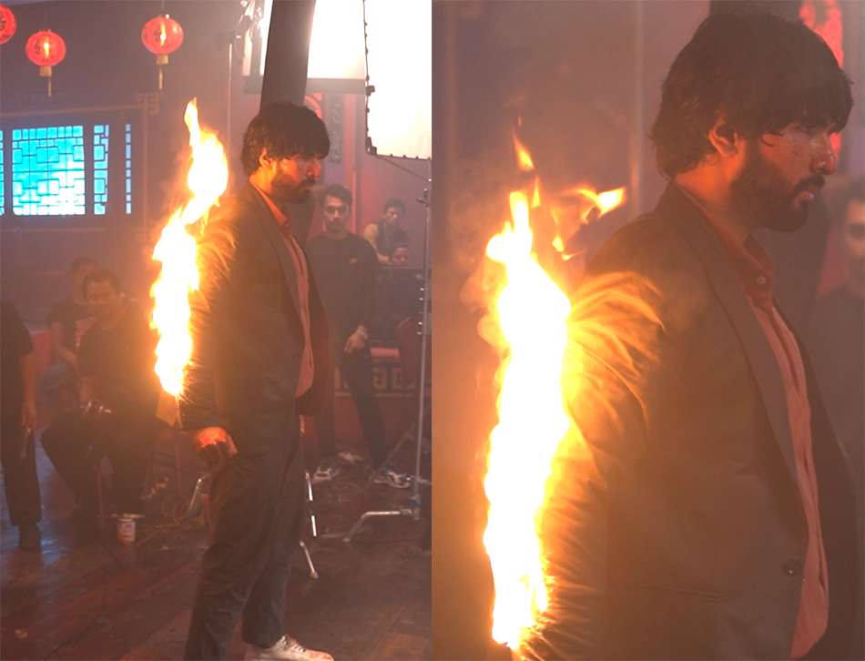 सुशीलको मिहिनेत , शरिरमा आगो लगाएर गरे एक्सन् दृश्य 