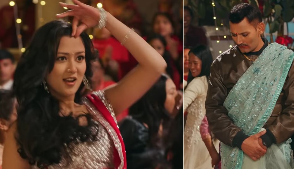 `कर्मा&acute; को गीतमा साडी लगाएका विपिन (भिडियो)